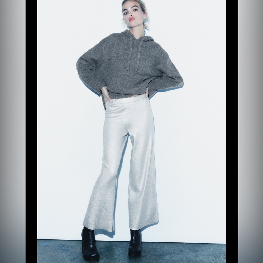 Zara foil wide leg knit pants